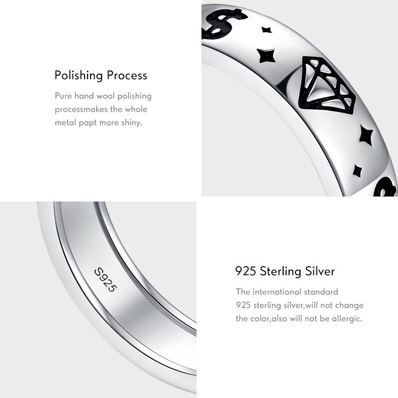 Modian 925 Sterling Silver Money & Diamond Pattern Stackable Finger Ring Trendy Punk For Women Fine Jewelry Gift