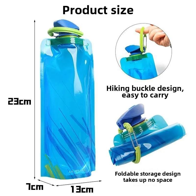 700ml Foldable Water Bottles Flexible Reusable Travel&Camping Water Bottle Water Pouch Soft Flask Water Bag With Carabiner Clip