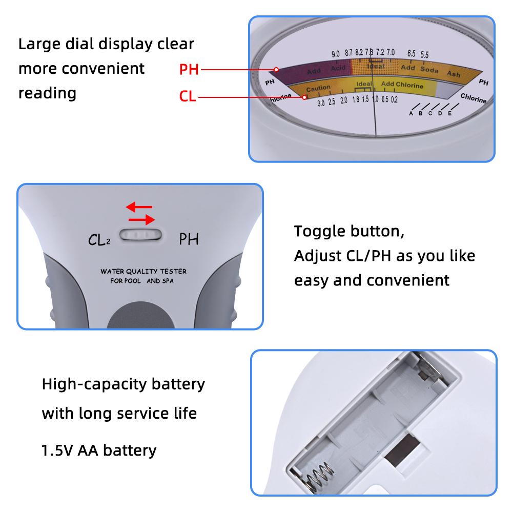 Digital PH CL2 Water Quality Tester Monitor For Pool Spa Swimming Pool Chlorine And PH Level Meter For Aquarium Hot Spring