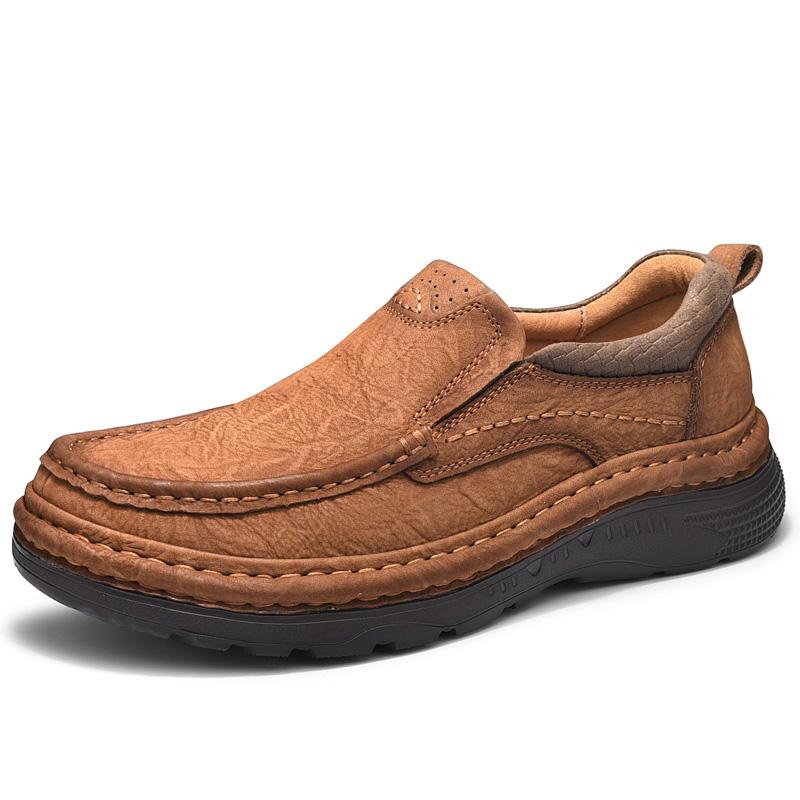 Fashion Genuine Leather Mens Loafers Anti-slip Rubber Man Casual Shoes Vintage Style Walk Shoes Slip-On Hiking Footwear Luxury Moccasins