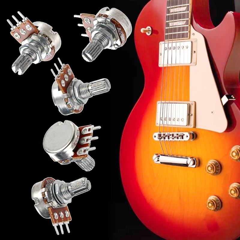 5 Pack Split Shaft 220K Ohm Potentiometer with 3 Pin Terminal Suitable for Easy Wiring In Guitar Amplifier Circuits