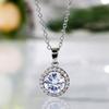 Silver Plated Round CZ Halo Pendant Necklace, Elegant Sparkling Solitaire Cable Chain Necklace for Women