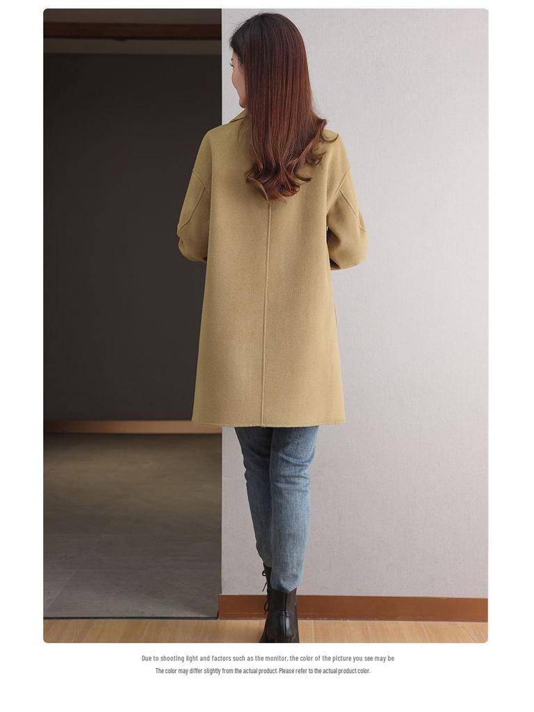 Women's Mid-Length Age-Defying Red Double-Faced Cashmere Coat, 2025 Korean-Style, Loose Fit with Wool Lining