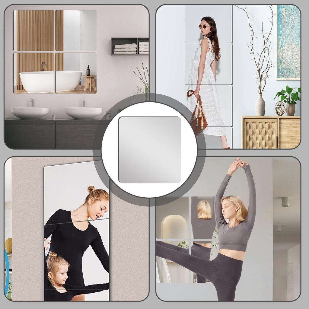 Pack of 4 Self Adhesive Acrylic Mirror Tiles DIY Wall Mirror for Bathroom Decorative Mirror Easy Installation Decors