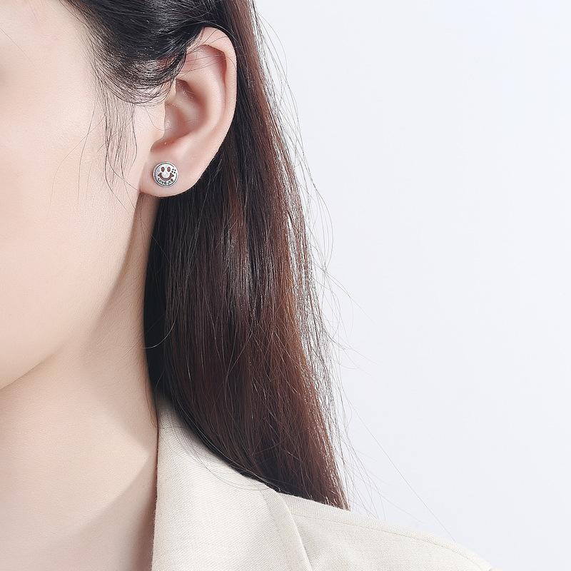 Smiley Face Earrings Thai Silver Female Retro Old Smile Expression Simple Fashion Personalized Earrings