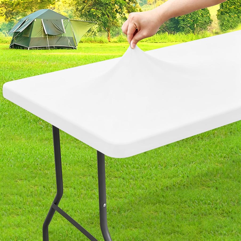 Fitted Tablecloth Rectangle Tablecloths, Elastic Stretch Folding Table Top Cover Reusable for Outdoor Picnic Camping Party Event