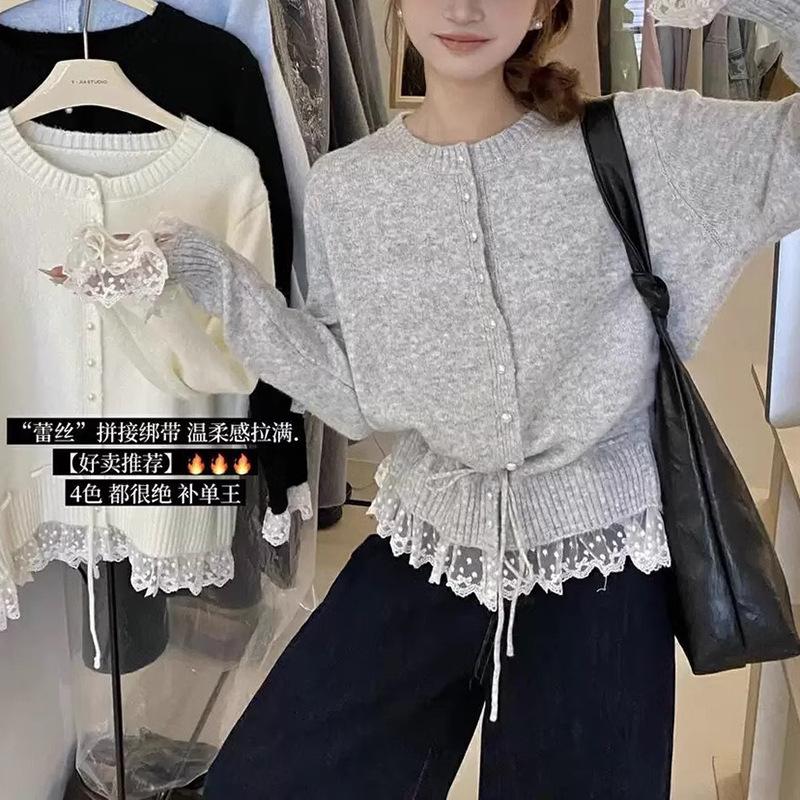 Women S Long Sleeve Lace Trim Korean Style Loose Sweater