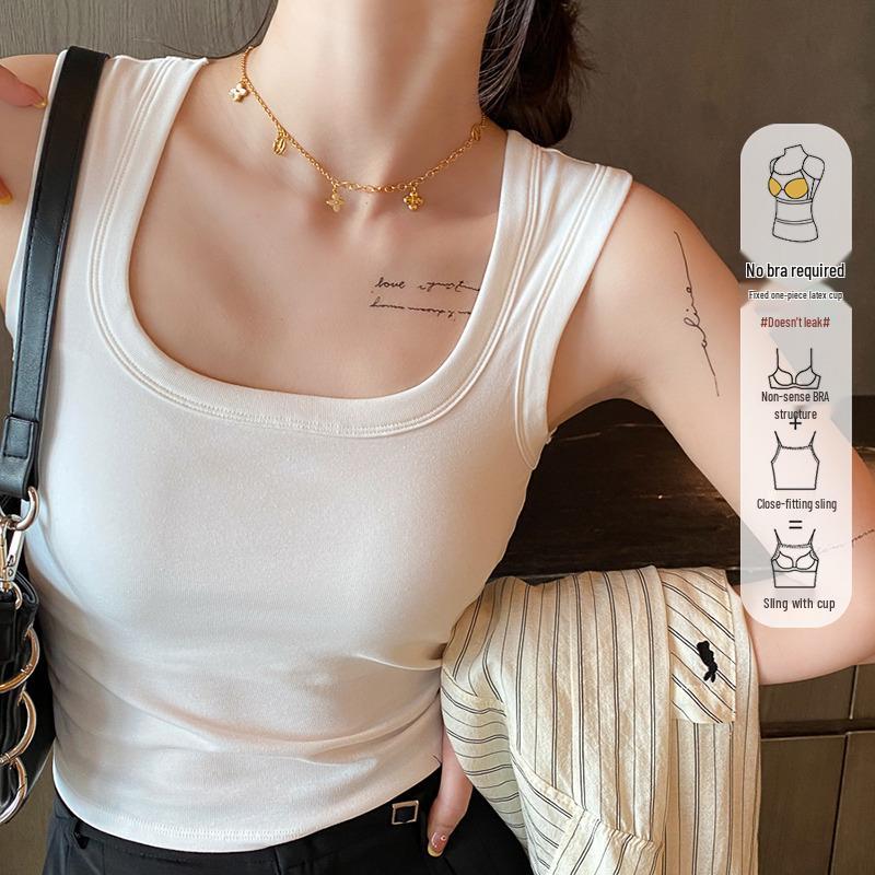 

White Square Neck Racerback Tank with Chest Pads - Women s Summer 2024 Large