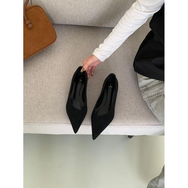 2025 New Suede Thin Soft Sole Comfortable Pointed Flat Sole Single Shoes Light Mouth Ladyshoes Low Heel Women's Shoes