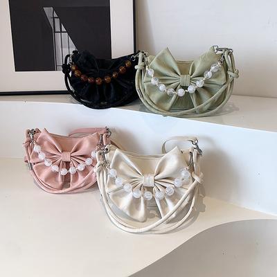 Bolsa de laço feminina moda nova corrente de pérolas bolsa mensageiro moda textura simples bolsa de ombro