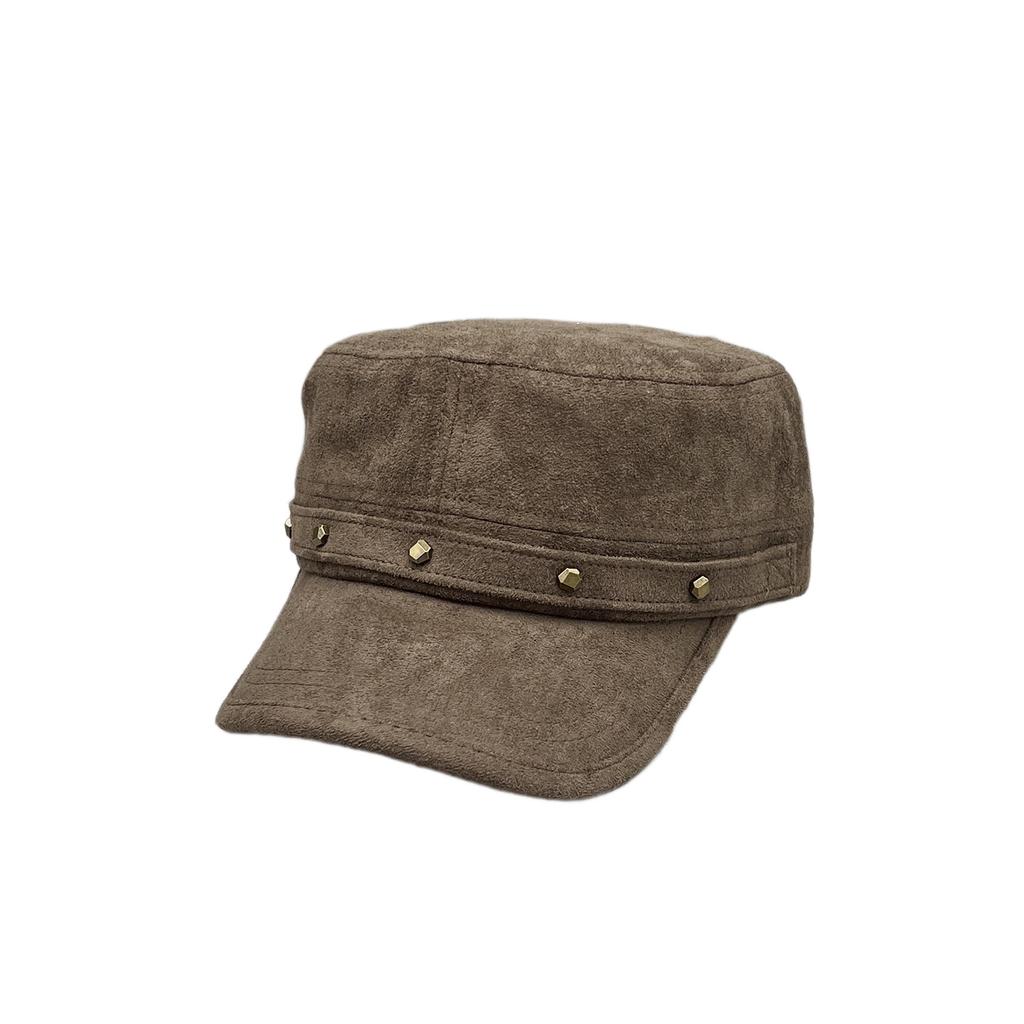 American retro rivet imitation suede flat top hat women's versatile face small deep version equestrian hat fashionable foreign style newsboy hat