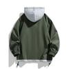 Mens Fake Two Pieces Windbreaker Spring And Fall Color Block Coat Lightweight Jacket With Hood