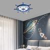 Modern Blue and White Wooden Ceiling Light, Bedroom Round LED Chandelier, 40W 6000K White Indoor Lighting Fixture for 10-12m²