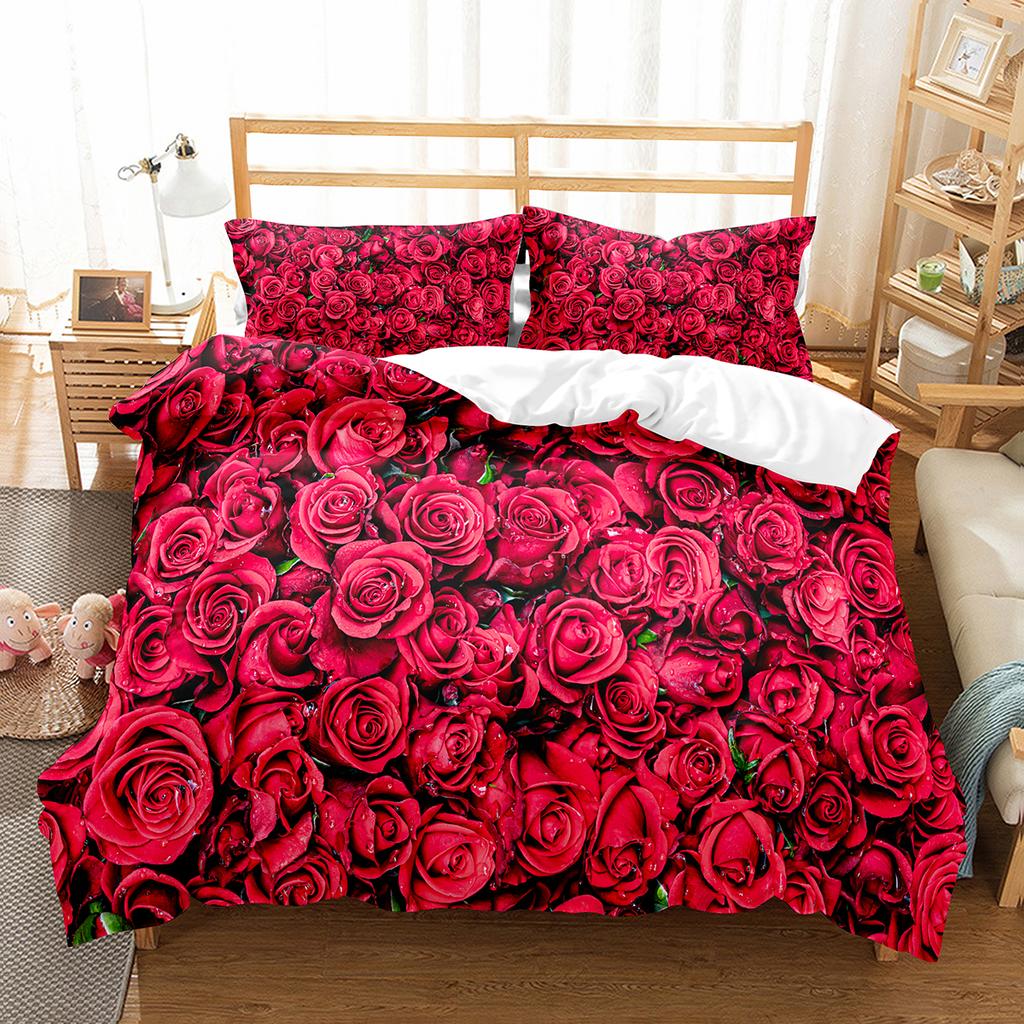 Comforter Romantic Rose Twin Queen Floral Bedding Set Microfiber Blossom Flowers For Valentine'S Day Wedding Decor