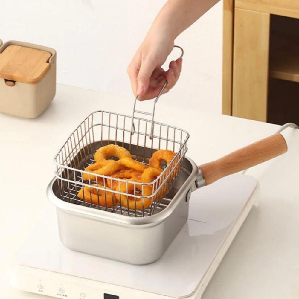 Oil Filter Square Cooking Pot Large Capacity Stainless Steel Frying Pan  Household Use