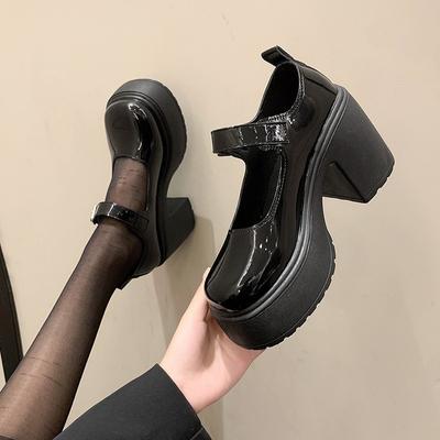 Damenschuhe mit Plateau, runder Zehenbereich, High Heels mit Schnallenriemen, Mary Jane, Partyschuhe mit Gothic-Absatz für Damen