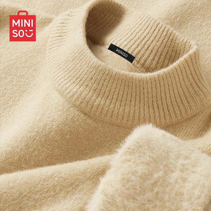 MINISO Men's Plush-Lined Mock Neck Knit Sweater
