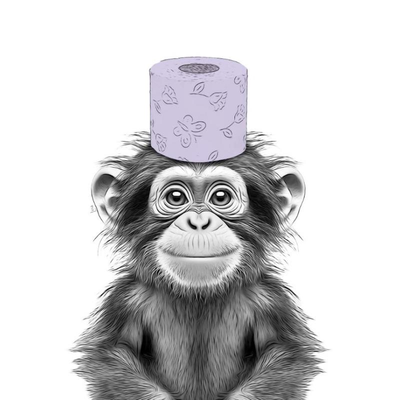 

Черно-белый милый постер с животными и туалетной бумагой обезьяна енот кошка собака акула холст живопись настенное искусство ванная комната домашний декор 21cm×30cm NoFrame