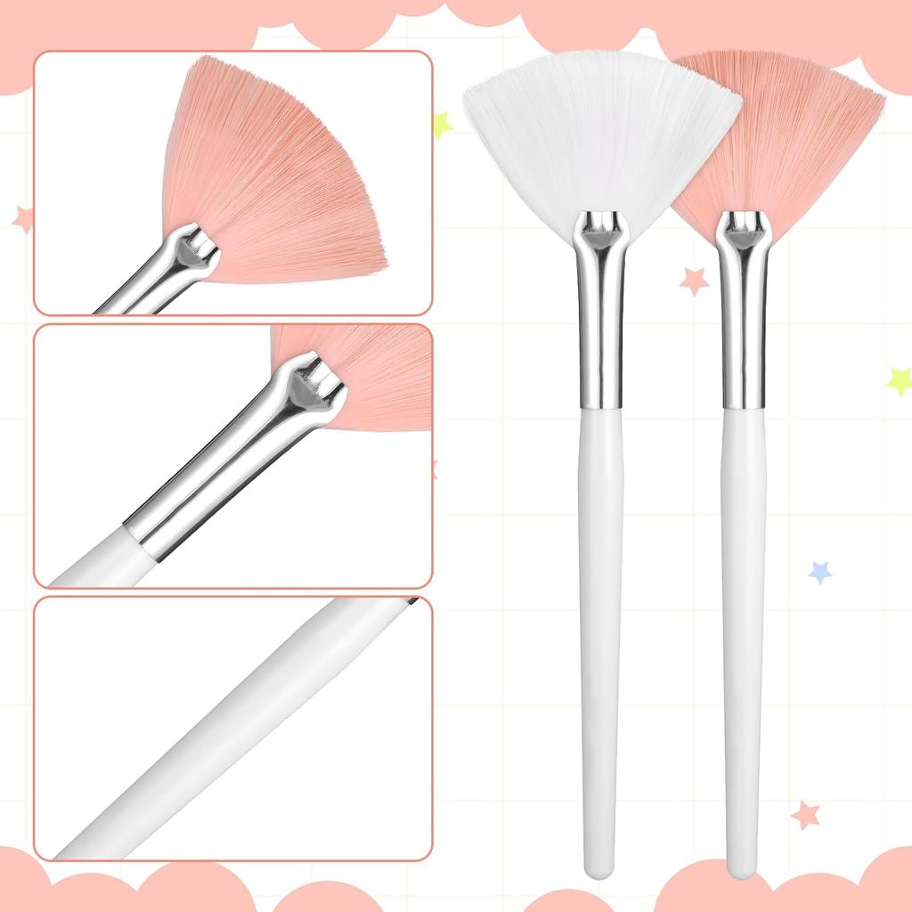 10 PCS Fan Brush Makeup, Fan Brushes for Esthetician Makeup, Multipurpose Facial Brushes for Make up Cosmetic, Eyeshadow, Peel Mud Cream(White, Pink)