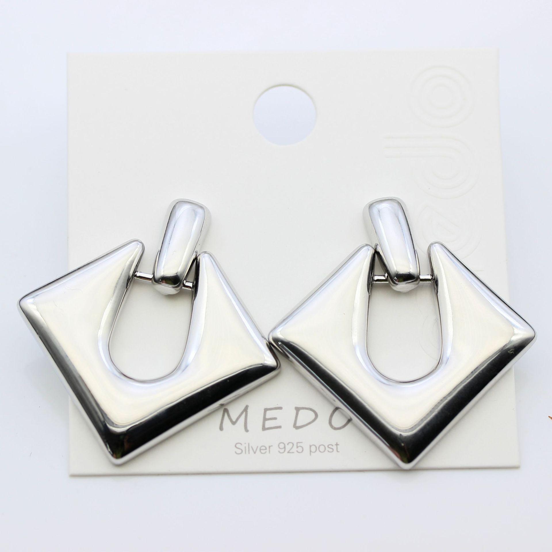 

Серьги-пусеты S925 из серебра высокого класса, квадратные, геометрические, в форме ромба, для женщин - европейский и американский стиль