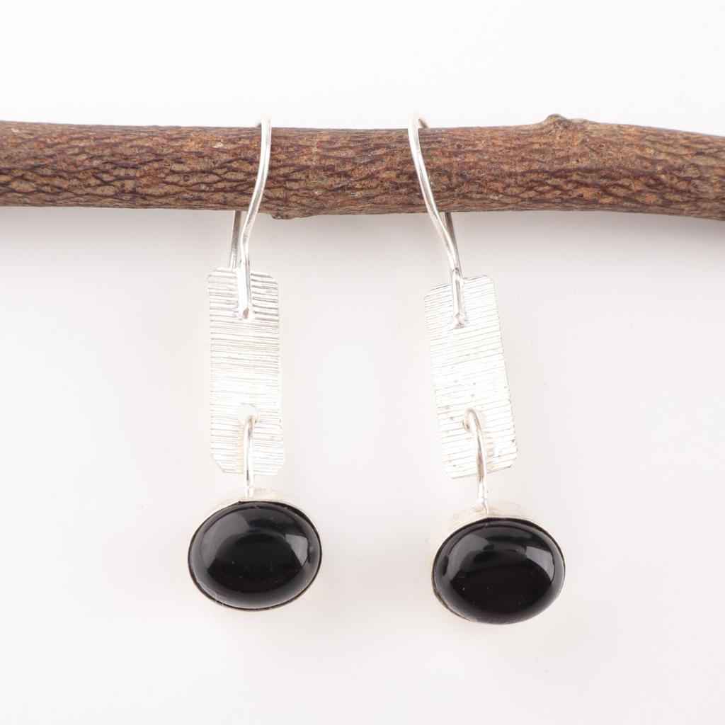 Black Tourmaline Gemstone 925 Stamped Silver Jewelry Handmade Boho Earrings 1.9" EE-168-28
