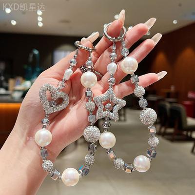 New Rhinestone Pearl Star Round Ball Phone Chain Full Rhinestone Heart Phone Lanyard Light Luxury Style Handmade Beaded Chain