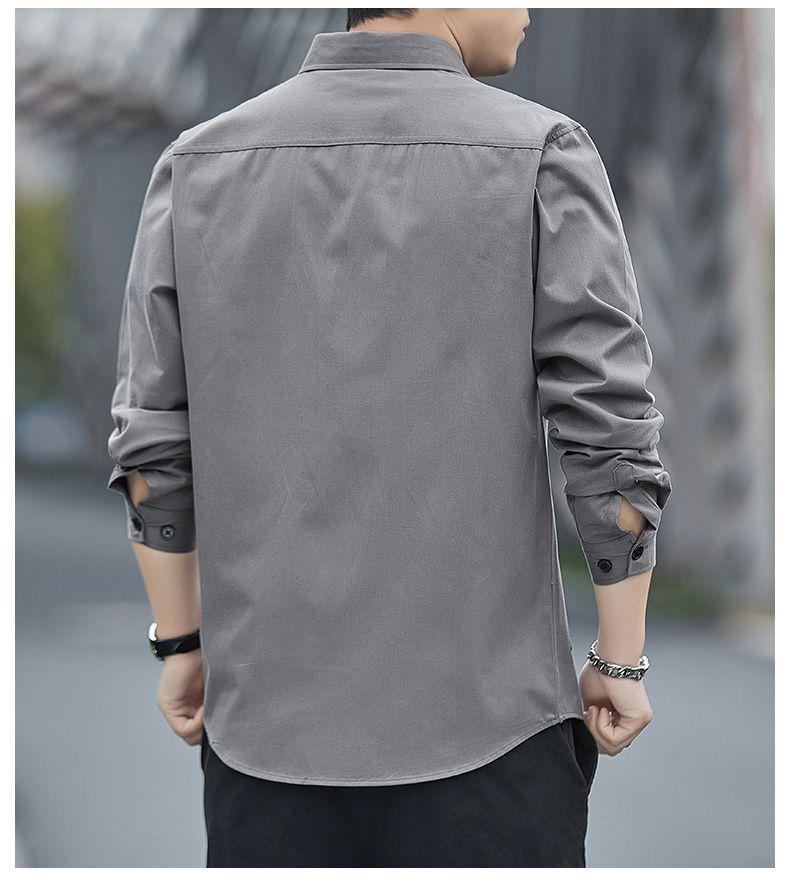 Men's Loose-Fit Non-Iron Cotton Shirt - Long Sleeve Casual Workwear for Spring & Autumn