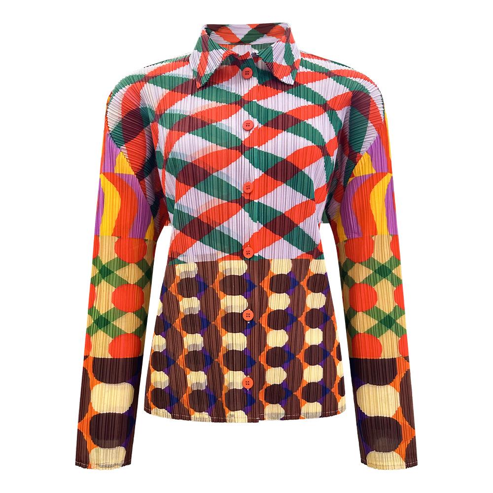 Niche Miyake Women s Plaid Shirt: 2025 Autumn Collection, Unique Print, Loose Fit, Versatile Long Sleeve Top One Size красный