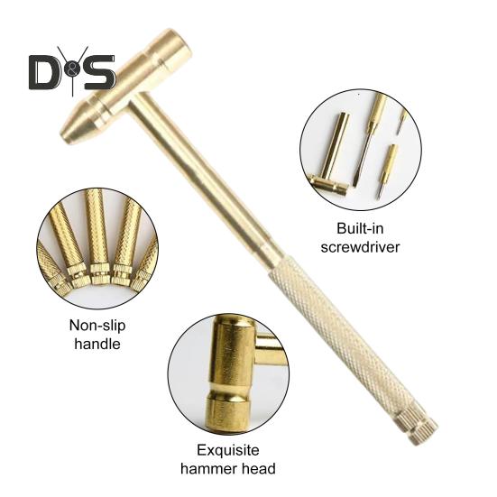 6-in1 Small Hammer with 3 Screwdriver Heads Compact Design Portable Brass Hammer Screwdriver Multifunctional Tool