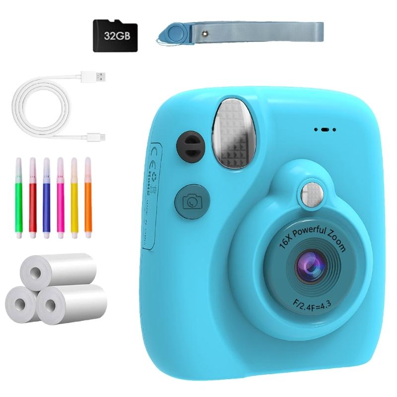 

Childrens Camera Instantly Camera With Photo Printing 3Inch Screen 1300mAh Battery Gift For Boy Girl 3 12 Years Old небесно-голубой
