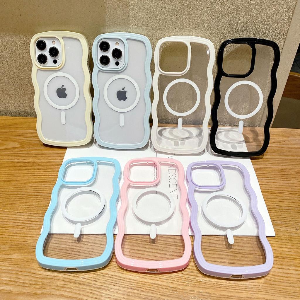 For iPhone 16 Pro Max Case Compatible with MagSafe PC + TPU Wavy Edge Protective Cover