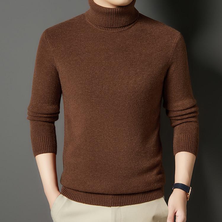 Men's Thick Wool High Neck Sweater - Autumn/Winter Solid Color Knitwear