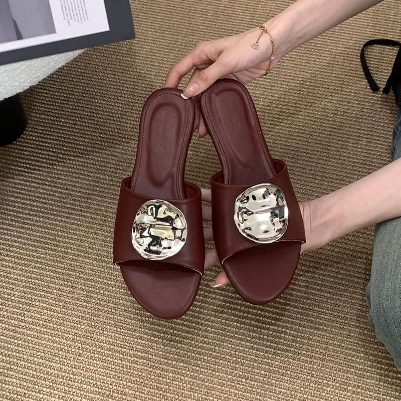 

Мода Женские Туфли-балетки с круглым носком, Тапочки, Сандалии, Летние Пляжные Шлепанцы, Модные Металлические Женские Туфли-балетки, Тапочки, Обувь, Шлепанцы 35 красный