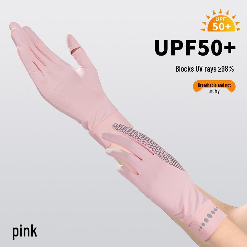 Women's UPF 50+ Anti-UV Cycling Gloves - Non-Slip, Breathable, Ice Silk, Thin, Long, Two-Finger Flip-Top