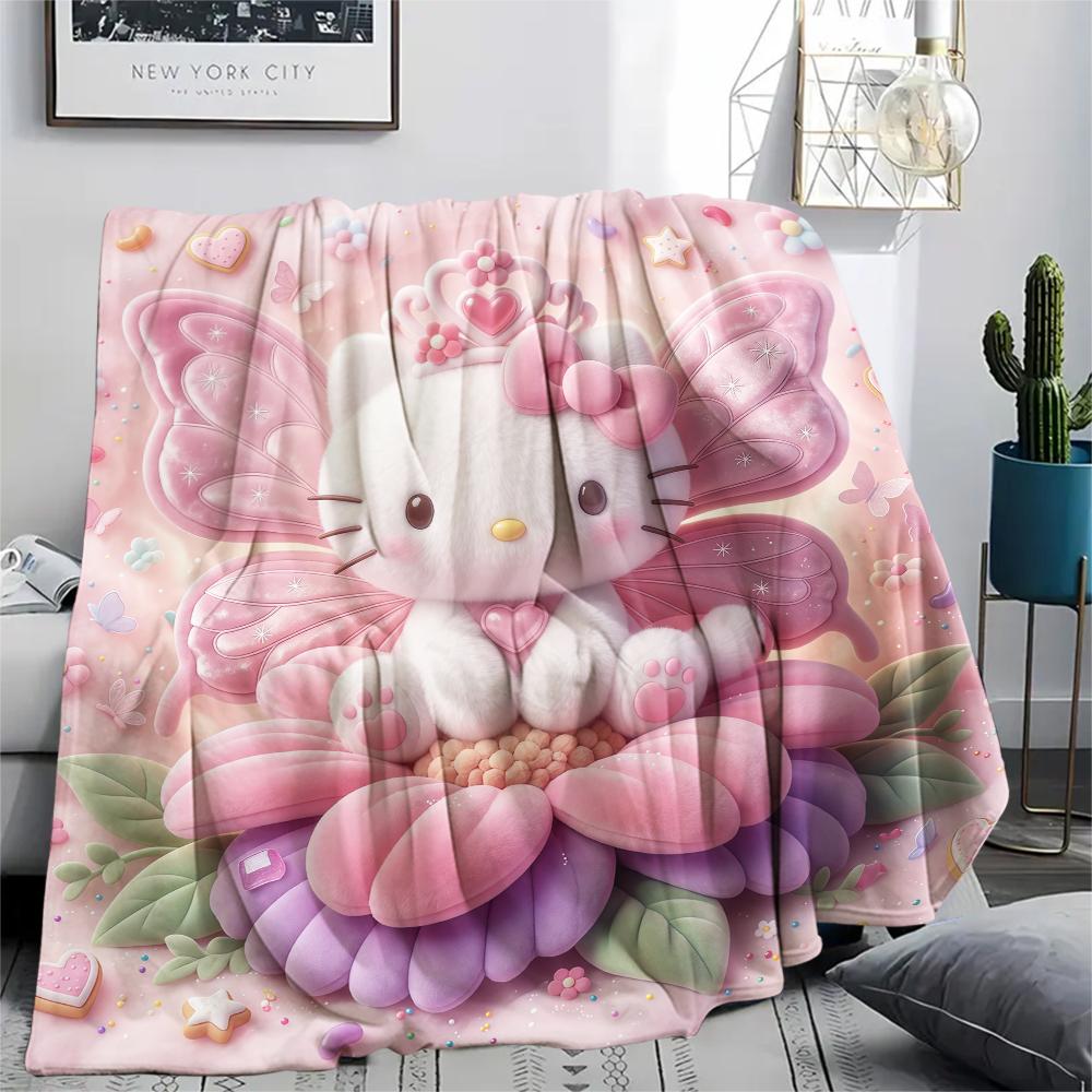 1PC Hello Kitty Pink Print Flannel Blanket, High Quality All Seasons, Home Decor, Warmth and Comfort, Perfect for Christmas Gifts