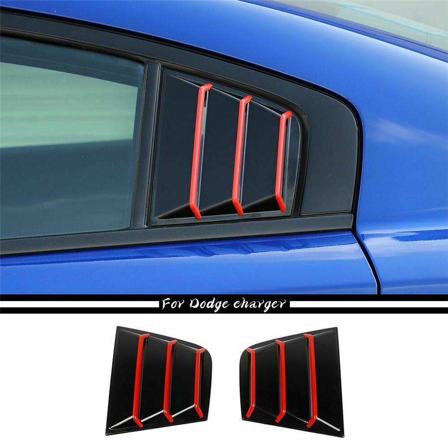 Black+Red Rear Side Window Shutter Louver Cover Trim For Dodge Charger 2011-2021