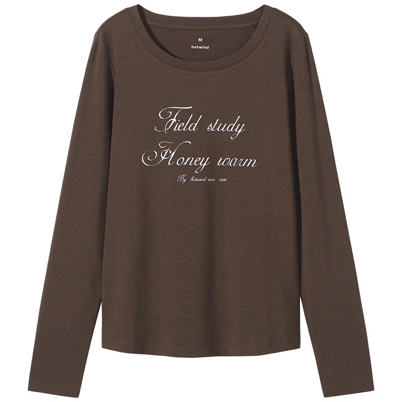 Hotwind Women s 2026 Autumn Letter Print Long Sleeve T-Shirt S