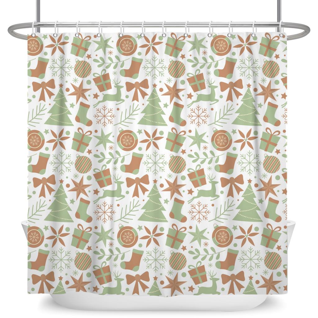 GAEMerry Christmas Duschvorhang Winter Schnee Weihnachtsmann Weihnachtsbaum Dekor Badezimmer Vorhänge Wasserdichte Badewannenwand