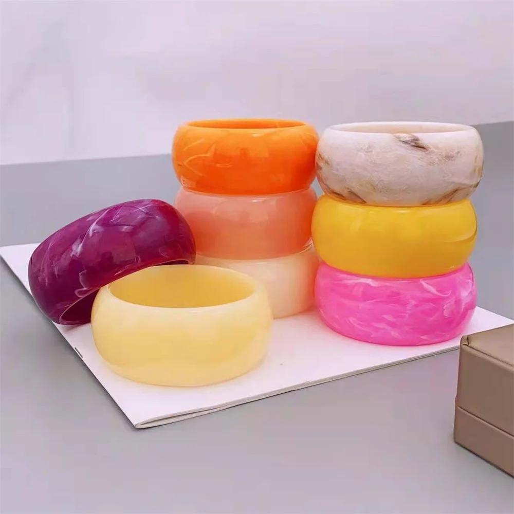 Exaggerated Niche Multicolored Jelly Colored 34MM Wide Face Thick and Big Temperament Bracelet Made Friendly Resin Trend Bangle