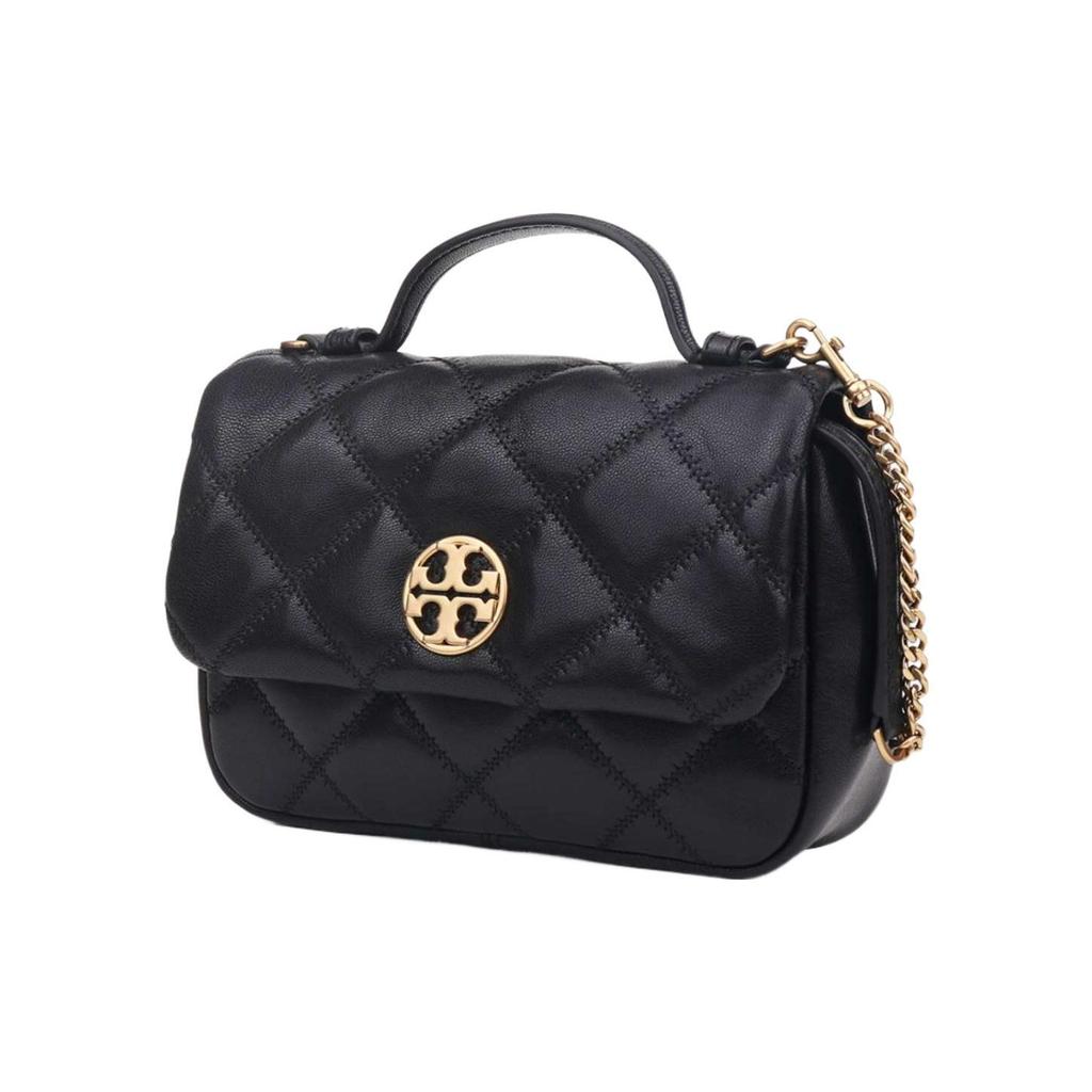 Tory Burch TB-Willa Solid Color Quilted Flap Chain Magnetic Closure Leather Square Shoulder Crossbody Handbag Women Handbag Black 153399-001