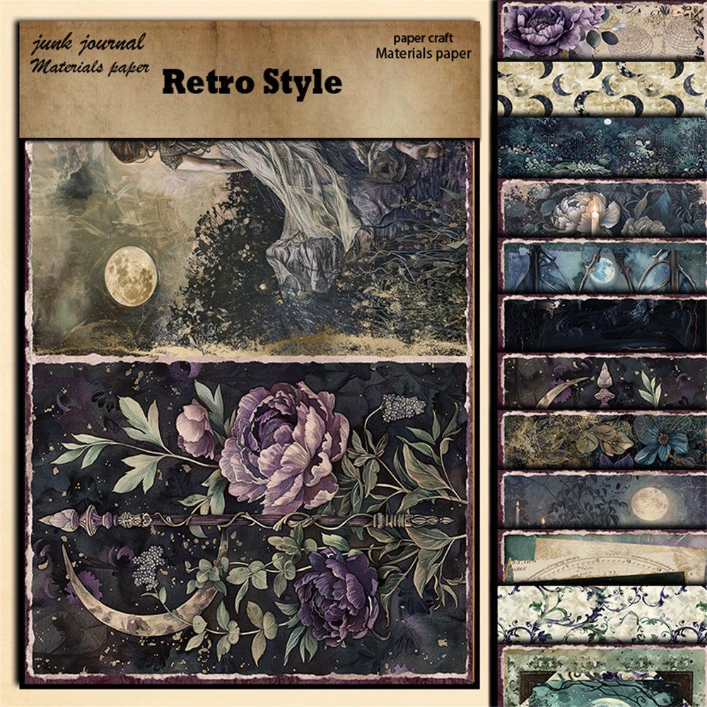 12 Sheets Retro Moonlight Garden Collage Journal Paper & DIY Stickers