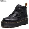 Locomotive Boots Women's Head Layer Lychee Pattern Leather Short Boots Fashion Boots Muffin Flower Buckle Thick Bottom British