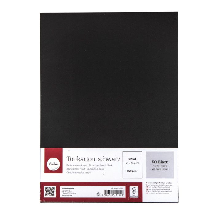 Papier cartonné, FSC Mix Credit, noir, DIN A4, 220 g / m², 50 feuilles