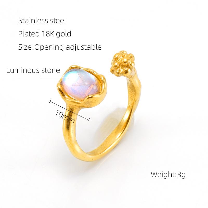 Bague ouverte 2026 Pierre Lumineuse Bague Zirconium Rétro 18K pour Femme