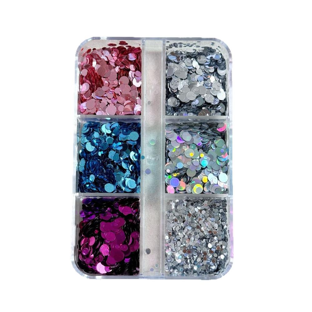 6-Grid Polka Dot Glitter Nail Art Decorations DIY Nail Charms Glitter Nail Accessories  Nail Salon B