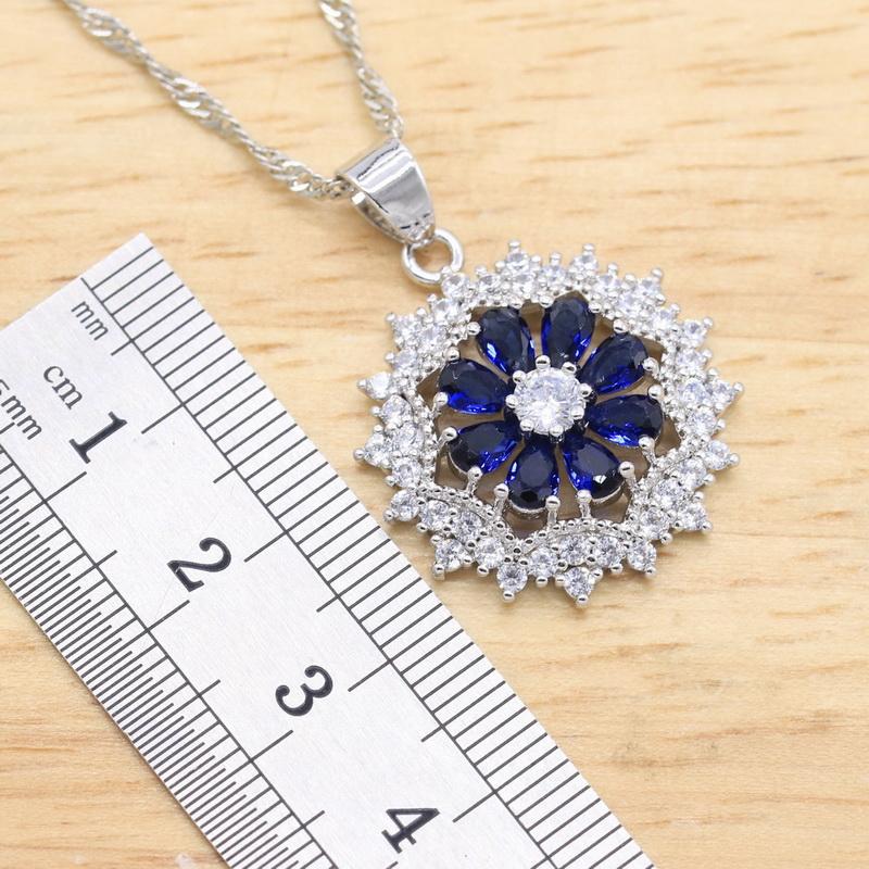 Color Jewelry Sets Women Dark Blue Stones Necklace Pendant Bracelets Earrings Rings Birthday Gift