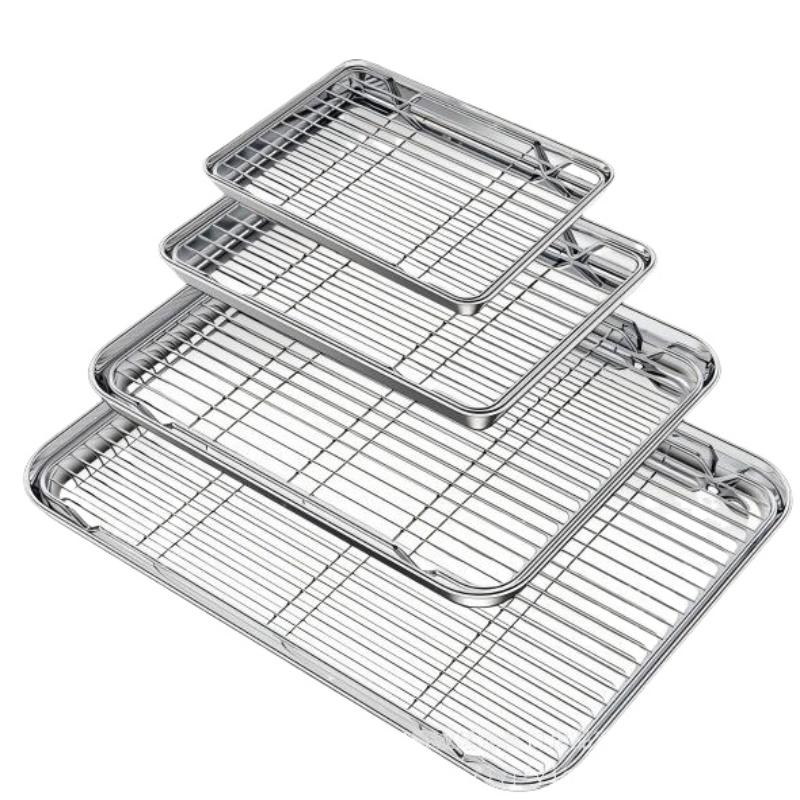 1 Piece Stainless Steel Baking Tray With Removable Cooling Rack Set Non-stick Oven Pan Cookie Sheet Bakeware Kit