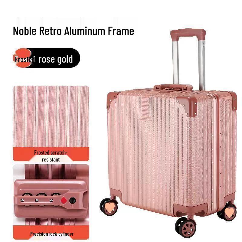 Women's 18" Mini Student Carry-on Suitcase, Aluminum Frame, 20" Compression-Resistant Trolley Case