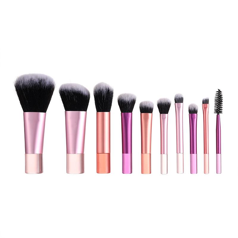 Makeup Brush Set 10 Piece Essential Travel Makeup Kit Face Synthetic Hair Brushes with Transparent Crystal Handle