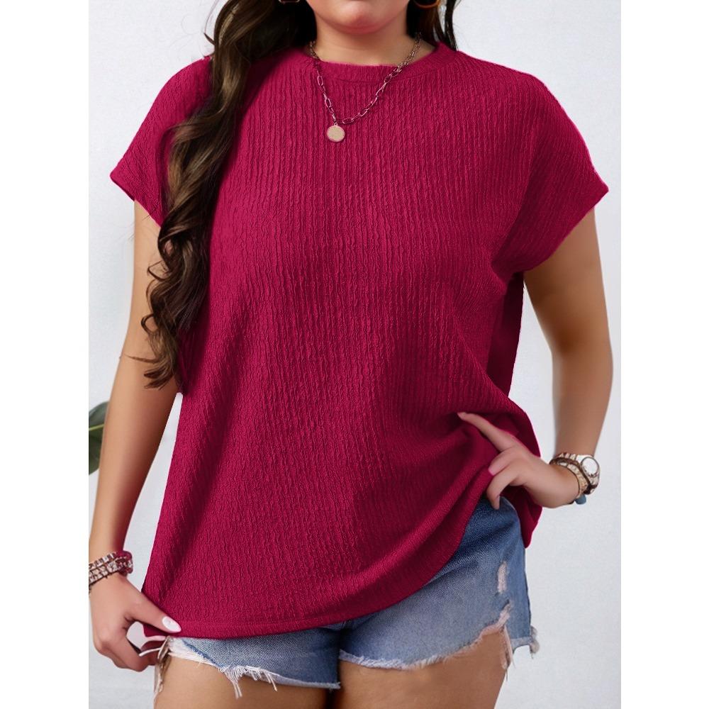 Summer New Plus-size Fashionable Women's Round-neck Solid Color Small Flying Sleeve Short-sleeved T-shirt